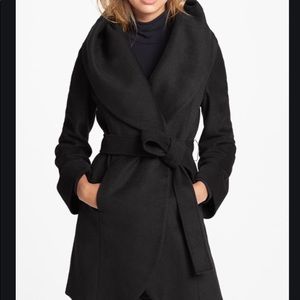 Tahari Marla Belted Wrap Coat - Black Wool
